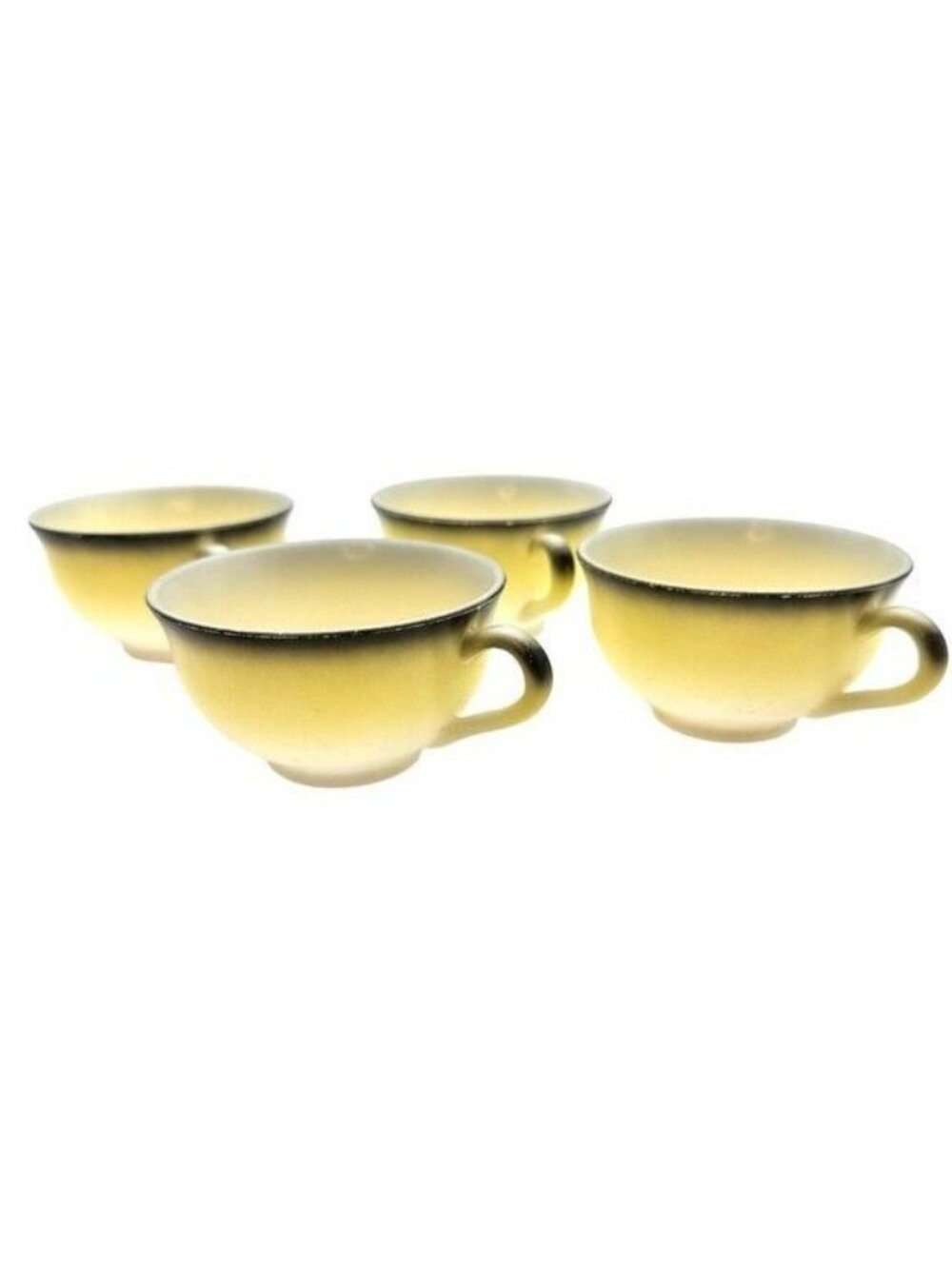 Vintage Hazel Atlas Tea Cups Set of 4 Ovide Informal Pattern Yellow Black 1950s